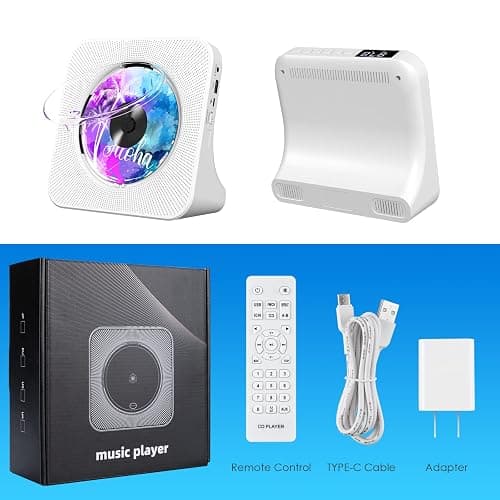 Gueray Portable CD Player with Bluetooth, Desktop CD Music Players for Home Built-in Double HiFi Sound Speakers, Support AUX&USB Headphone Jack, FM Radio Boombox, LCD Screen Display for Kids Gift thumbnail 7