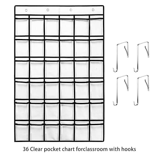 SAVERHO Classroom Pocket Chart for Cell Phones,36 Clear Pocket Chart for Calculator Holder with 36 Number Sticker (White) - White thumbnail 3