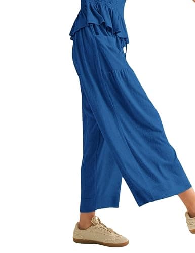 Antnation Womens 2 Piece Smocked Top Wide-Leg Pants Set High-Waisted Lounge Outfit with Pockets Casual Boho Matching Set thumbnail 4