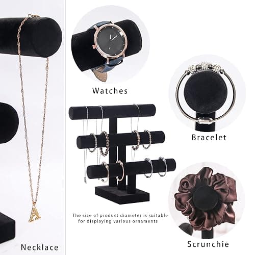 Pengup 3 Tier Bracelet Holder,Bracelet Display Stand,Black Velvet Jewelry Organizer Displays for Necklace Scrunchies Watches Hair Ties. thumbnail 5