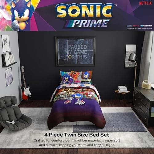 Sonic The Hedgehog Prime Anime Kids Bedding Super Soft Comforter and Sheet Set, 4 Piece Twin Size, (Officially Licensed Product) by Franco thumbnail 2