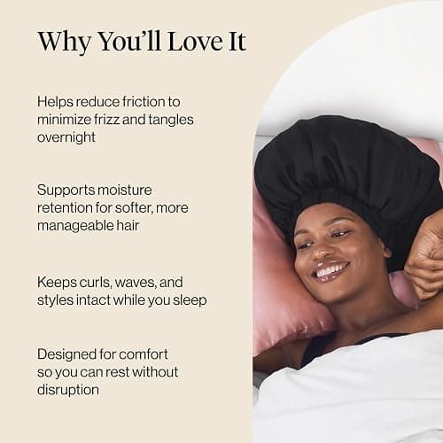 Kitsch XL Satin Bonnet for Sleeping - Softer Than Silk Bonnet For Sleeping Women - Secure Fit, Adjustable, Night Cap For Curly & Textured Hair - Prevents Breakage, Tangles & Thinning - Black thumbnail 5