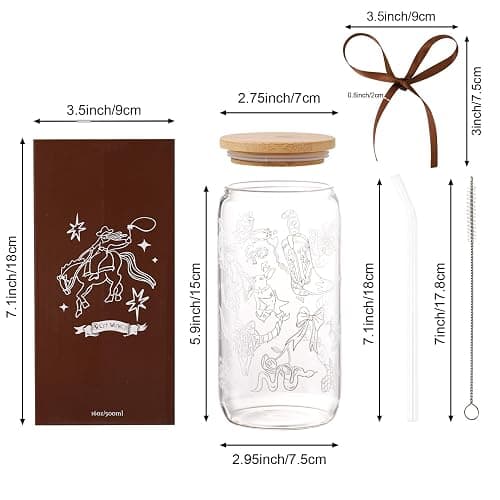 Celebloom Western Gifts for Women, Cute Glass Cup for Western Cowgirl Stuff | Iced Coffee Tumbler Glass Cup with Lid Straw for Country Girl Gift Thanksgiving Christmas Birthday Mothers Day Friend 16oz thumbnail 3