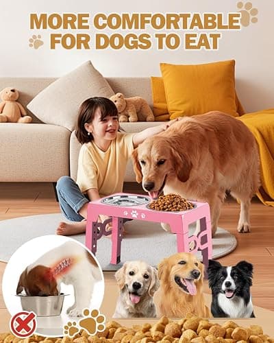 Jovrun Elevated Dog Bowls, Dog Feeder with Stainless Steel Dishes & Slow Feeder Bowl, 5 Heights Adjustable Raised Stand for Medium Large, Food Dishes with Non-Slip Feet thumbnail 7