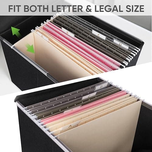 BALEINE File Organizer Box with Lid, Collapsible File Folder Organizer with Plastic Slide, Hanging File Folder Box for Office Document Storage (1 Pack, Black) thumbnail 4