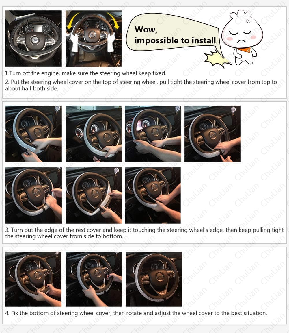 New Diamond Leather Steering Wheel Cover with Bling Bling Crystal Rhinestones, Universal Fit 38 CM Car Wheel Protector for Women Girls thumbnail 7