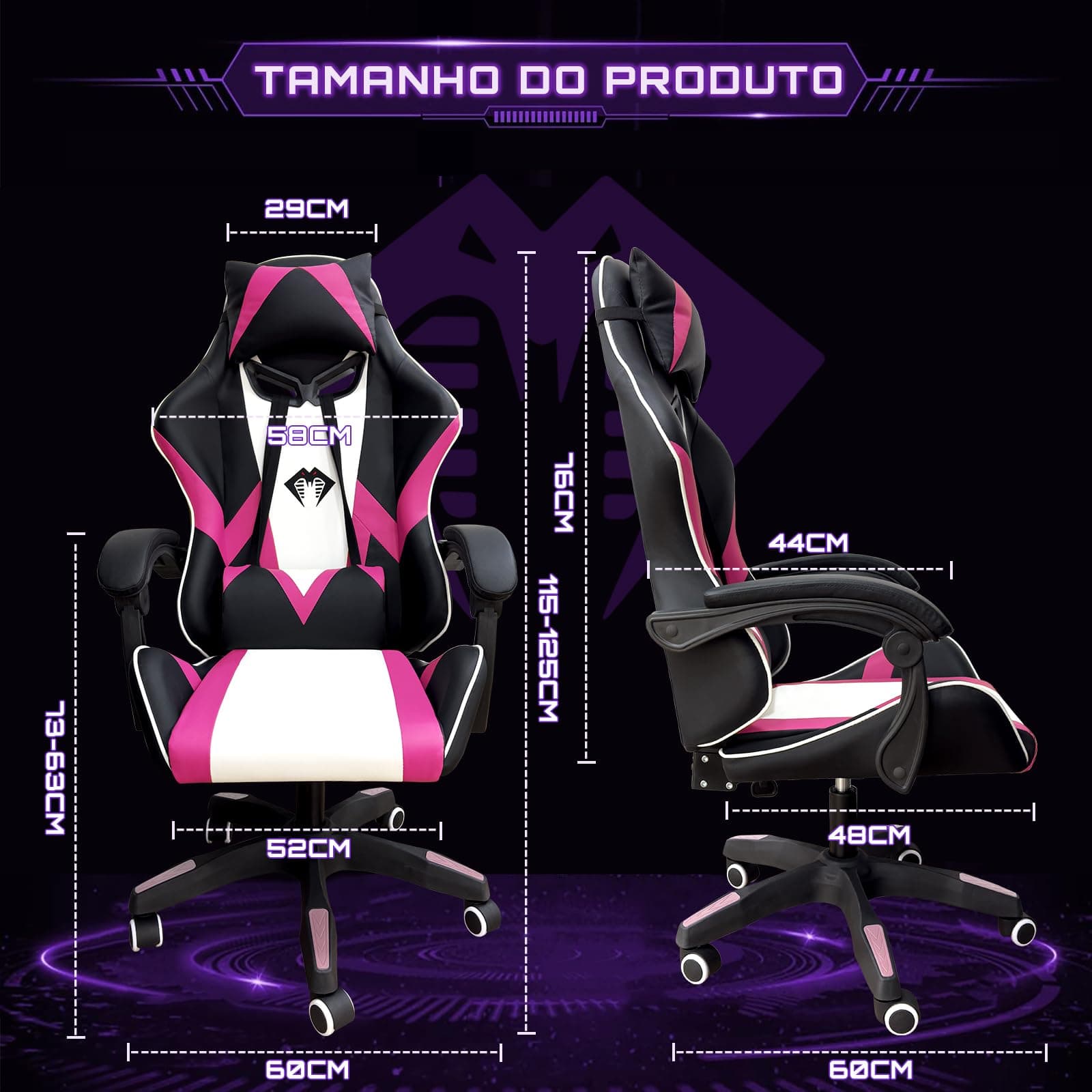 Cadeira Gamer Python Fly, Design Estilo Gamer, Tecido Respirável, Design Ergonômico (Rosa) thumbnail 2