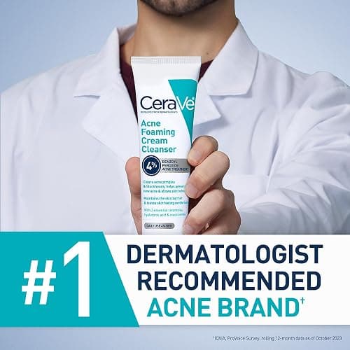 CeraVe Acne Foaming Cream Cleanser, 4% Benzoyl Peroxide Face Wash With Hyaluronic Acid, Niacinamide & Ceramides, Gentle Daily Acne Treatment For Face thumbnail 5