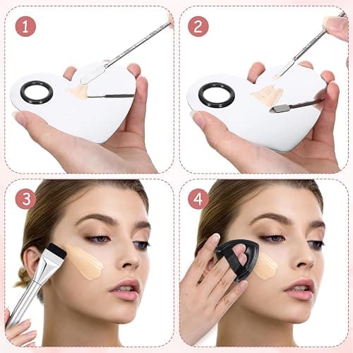 Makeup Mixing Palette Korean Set with Foundation Brush and Spatula, Professional Stainless Steel Heart Makeup Palette Reusable Beauty Tools for Facial Cosmetic,Nail Art,Pigment Blending thumbnail 3