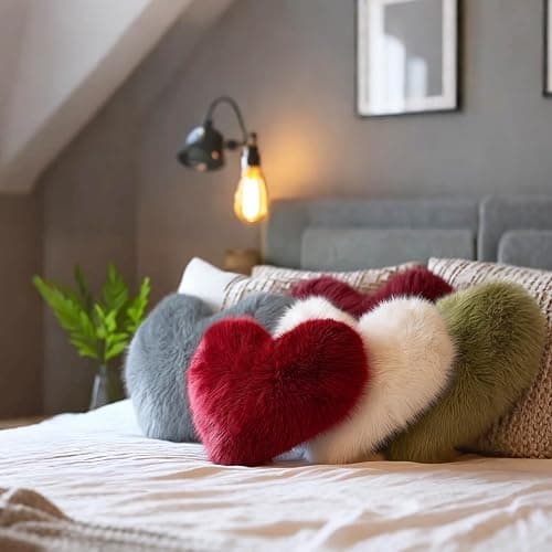 Wucidici Red Heart Pillow, Faux Fox Fur Heart Decorative Pillows, Heart Shaped Throw Pillow for Bed, Soft Fluffy Decorative Cushion for Chair Sofa Living Room - Plush Pillow Home Decor thumbnail 5