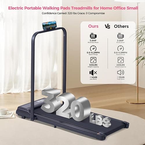 Treadmill with Handles for Home Small, 3.0HP Electric Compact Walking Pad Treadmills with Handle Bar, 0.6-6.2MPH Portable Under Desk Treadmill Home for Small Space, 320LBS thumbnail 3