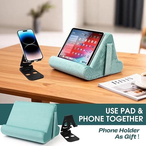 Sttargxing Multi-Angle Tablet Stand with Soft Pad Cushion and Net Pocket - Universal Phone and Pad Holder for Lap, Knee, Sofa and Bed (Light Blue) thumbnail 3