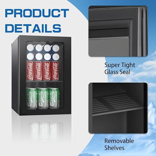 Erivess Compact Freestanding Beverage Refrigerator, 24 Can/0.9 Cubic Feet Mini Fridge with Acrylic Front Door for Soda, Beer or Wine, Under Counter Small Refrigerator with Adjustable Shelves for Home thumbnail 3