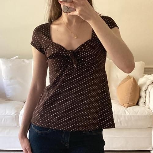 Women's Y2k Fairy Grunge Polka Dots Shirts Summer Puff Short Sleeve Babydoll Tops Vinatge E-Girls Aesthetic Clothes thumbnail 2