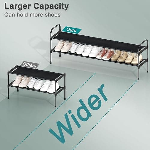 HITHIM 2 Tier Long Shoe Rack for Closet, Screw Fastened Plastic Connector Shoe Storage Organizer, Non-Woven Fabric Metal Shoe Shelf, Holds 18-21 Pairs for Front Door Entrance, 48.5"x12.1"x17.8" - 2 tier thumbnail 5