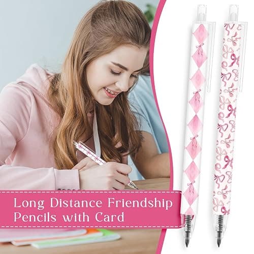 Sayglossy 30 Set Preppy Pink Coquette Bow Mechanical Pencil Bow of Friendship Bookmark Card 6 Styles Eternal Pencil Kawaii School Supplies Galentines Gift for BFF Daughter Student Classmate Friend thumbnail 5