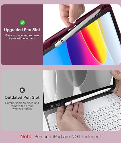 Hamile for iPad 11th 10th Generation Case with Keyboard - 7 Colors Backlit Wireless Detachable Folio Keyboard Cover with Pencil Holder for iPad A16 11-inch 2025 10th Gen 10.9 Inch 2022 (Dark Cherry) thumbnail 6