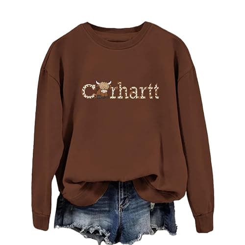 JHUSXEYY Highland Cow Sweatshirt Cow Print Sweatshirt Funny Cow Country Western Pullovers thumbnail 2