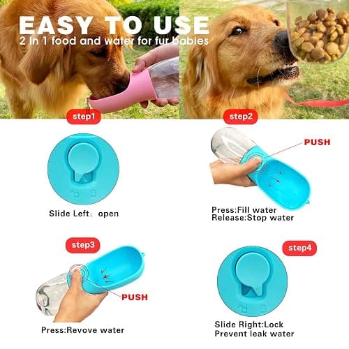 AVELORA Dog Water Bottle,Portable Pet Water Bottle with Food Container,Outdoor Portable Water Dispenser for Cat,Puppy,Pets for Walking,Hiking,Travel,Puppy Essentials,Dog Stuff(19oz) thumbnail 4