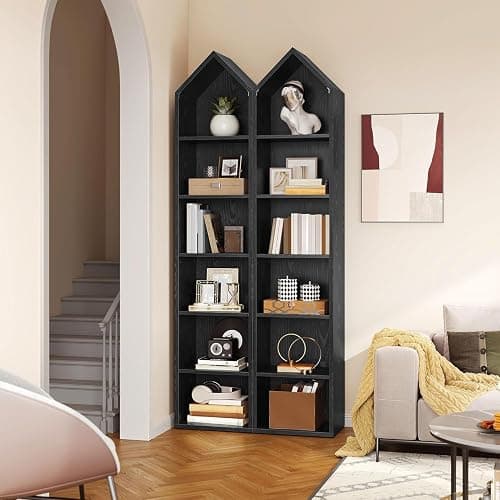 YITAHOME 73" Tall Narrow Bookshelf, Modern Open 5 Tier Bookcase, Wooden Shelf Stand for Small Spaces, Display Shelving Storage Rack for Bedroom, Living Room, Home Office, Black - Black - without wine rack thumbnail 5