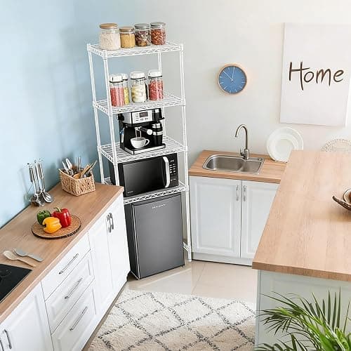 ToiULik 4 Tier Mini Fridge Shelf with Storage Over Mini Fridge Storage and Microwave Stand Height Adjustable Metal Storage Rack for Dorm Kitchen Office(White thumbnail 4