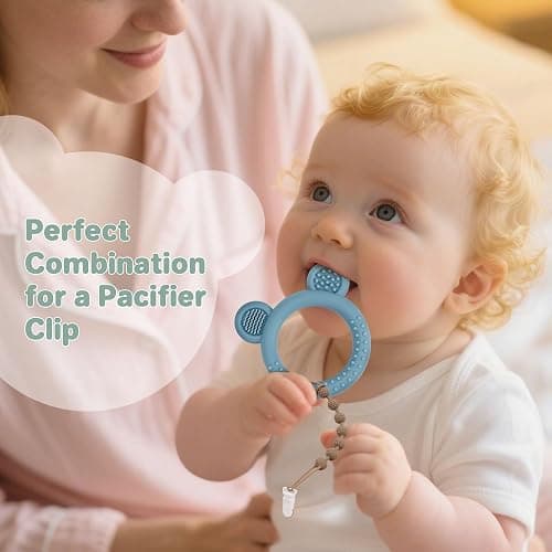 Eascrozn Baby Teething Toys Set of 3, Teethers for Babies 3-6 6-12 Months, BPA Free Soft and Textured Bear Teething Rings Silicone Teething Relief Soothing Sore Gums Baby Chew Toys thumbnail 3