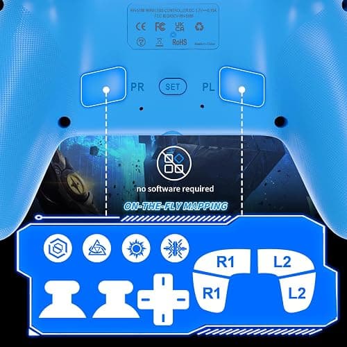 Dinosoo RGB Wireless Controller for PS5/PlayStation 5 PC, Bluetooth Controller with Turbo, Macro, Dynamic Vibration, 6-Axis Motion Control, 3.5mm Audio Jack, 1000mAh Battery, Speaker - Blue thumbnail 3