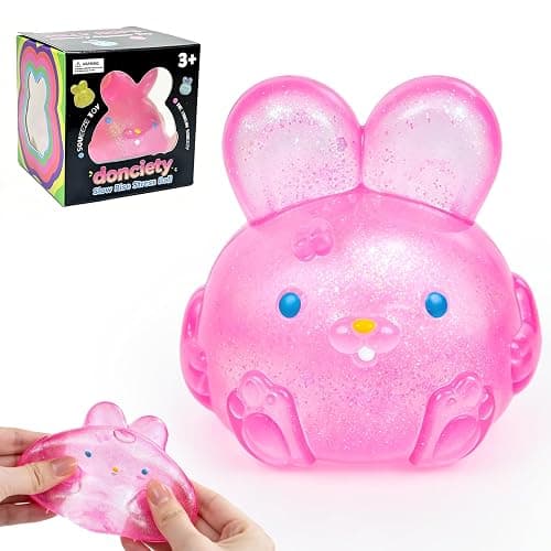 Stress Relief Glitter Bunny Squeeze Toy, Bunny Stress Ball- Anxiety Calming Sensory Fidget Toy, Soft Squishy Ball for ADHD Autism, Stresss Rabbit Squishy (Pink) - Image 1