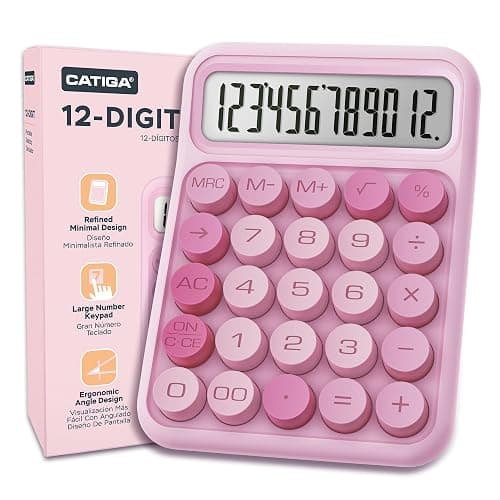 CATIGA Mechanical Switch Calculator, Pink Calculator with 12 Digit Large LCD Display & Big Buttons for Office Desk, Classroom Math, Back to School Supplies, Cute Aesthetic Desk Accessories - Image 1