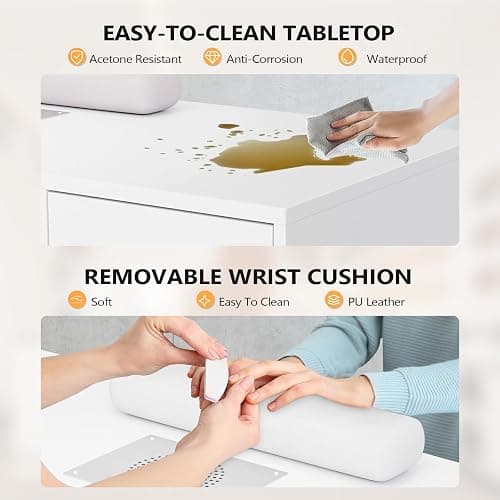 OmySalon L Shaped Manicure Table with Dust Collector, 52" L Corner Nail Desk for Nail Techs, w/Polish Display Rack Arm Rest, Acetone Resistant Top, Drawer and Cabinet Storage, for Nail Salon thumbnail 7