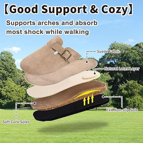 Maxome Women's Clogs Soft Suede Clogs for Women Cork Footbed Mules for Women Slip on Sandals Comfort Casual Arch Support Lightweight Slippers for Indoors and Outdoors Activities thumbnail 4