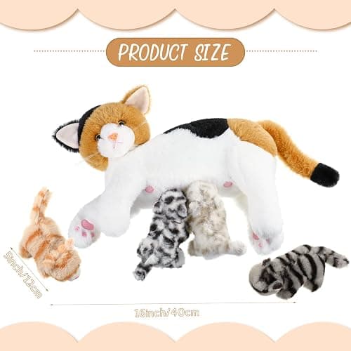 Skylety Nurturing Cat Stuffed Animal with 4 Plush Kittens, Cats Baby Stuffed for Girls Boys Plushy Mommy Kitty with Baby Kittens for Valentine Birthday Party Favors Gifts(Lovely Style) thumbnail 3