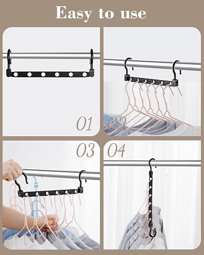 Space Saving Hangers for 48 Clothes, Reinforced Collapsible Hangers with 360° Swivel Hook, Hanger Hooks Space Saver for Closet Organizers and Storage, Dorm Room Essentials, Fully Assembled, Black thumbnail 7