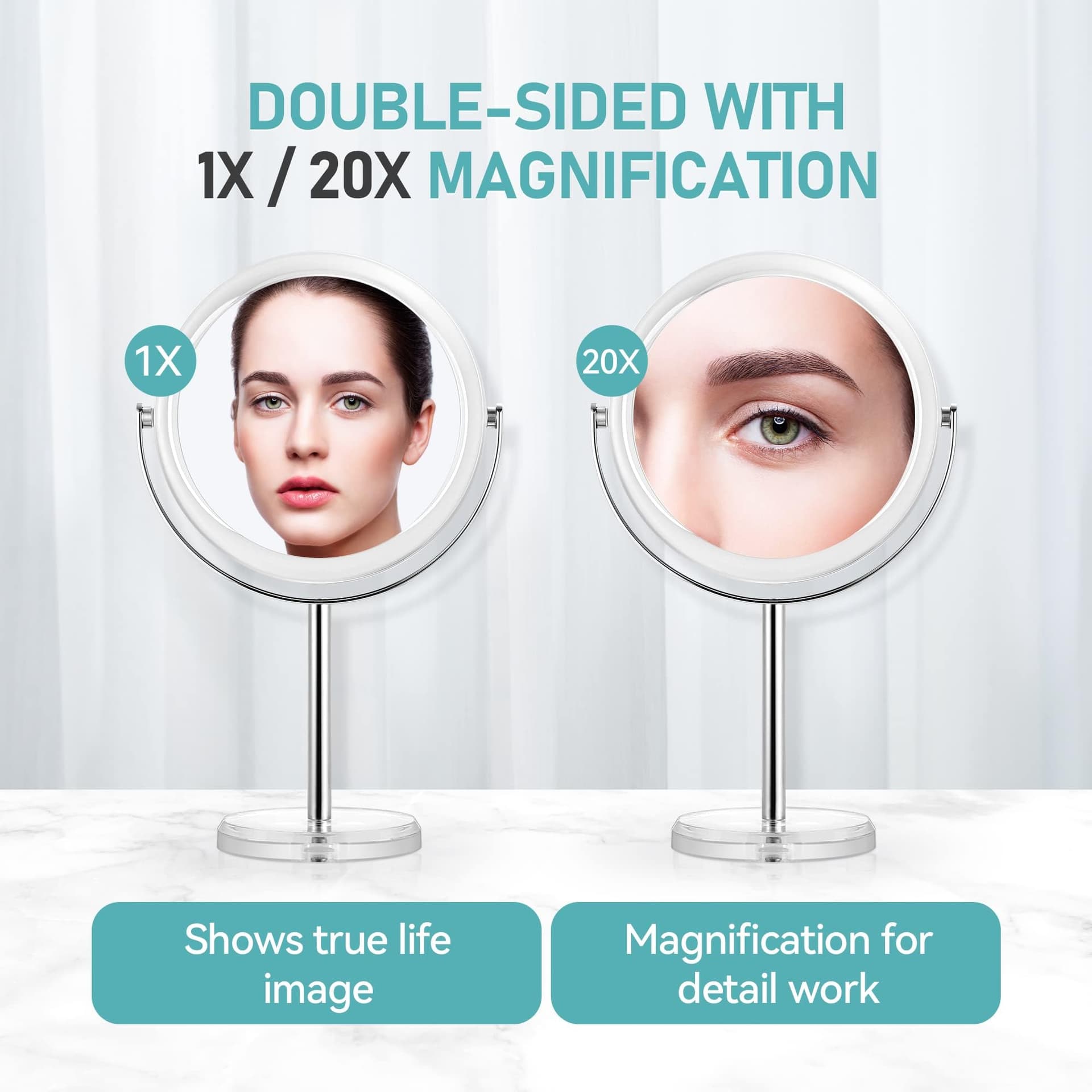 MIYADIVA 20X Magnifying Makeup Mirror,Double Sided 1X & 20X Magnifying Mirror with Stand,Tabletop Magnified Vanity Mirror with 360°Rotation for Bathroom or Bedroom 8 Inch thumbnail 2