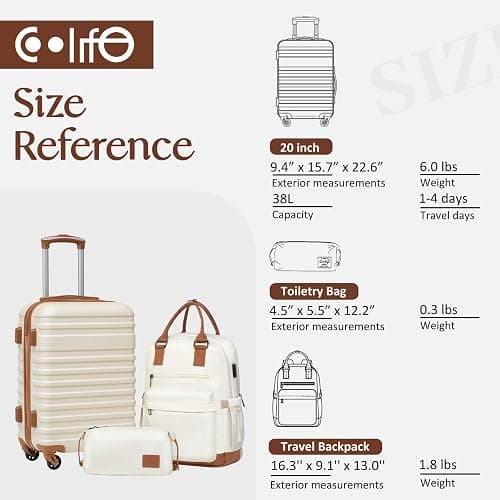 Coolife Luggage Set Hardside Suitcase,3 piece,Navy(BP/TB/20) | Suitcase Set,3 Piece Carry on,TSA LOCK,360° Smooth Spinner Wheels,YKK Zippers,Smart Trolley Sleeve thumbnail 7