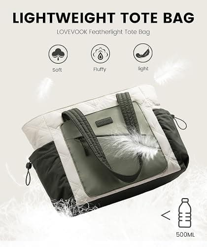 LOVEVOOK Tote Bag for Women, Puffer Bag and Work Bags with Zipper for Travel, Daily, School, Quilted Nurse Shoulder, 2pcs thumbnail 3