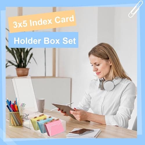 3 x 5 Inch Acrylic Index Card Holder Clear Index Card Box Note Card Organizer with 150 Ruled Lined Index Cards 30 Kraft Dividers A-Z Stickers 4 Divider for Holds 600 Cards Tabs Note Recipe Cards thumbnail 6