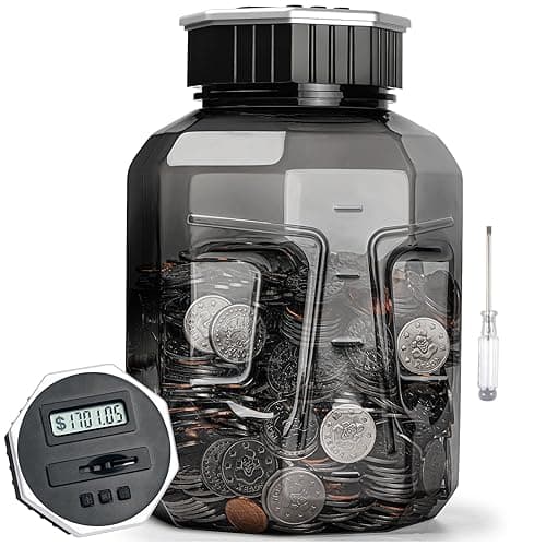 X-Large Piggy Bank for Adults Kids, Vcertcpl Digital Coin Counting Bank with LCD Counter, 2.4L Capacity, Great Coin Counter Bank Money Counting Jar with Total Amount Displayed, Bank for All US Coins - Gray - X-Large