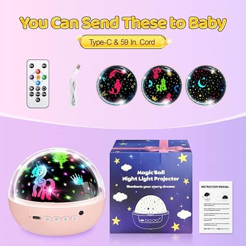 COOLNIGHT Unicorn Night Light Star Projector for Kids, 3 Films+93 Colors Kids Projector Night Light, 360° Rotating Stay All Night, Remote+Dimmable+Timer, Sleep Soother, Gift for Child or Grandchild thumbnail 7