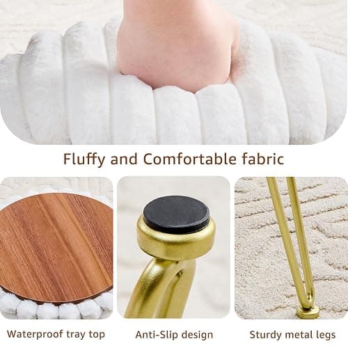 Wimarsbon Vanity Stool with Storage, Faux Fur Ottoman Chair with Metal Legs, Round Makeup Vanity Chair for Bedroom or Dressing Table, Modern Small Ottoman Seat (White) thumbnail 6