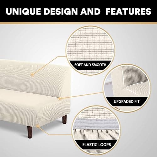 PrinceDeco Stretch Armless Futon Cover Futon Slipcover Full Queen Size Couch Cover Futon Sofa Bed Cover Furniture Protector with Elastic Bottom, Machine Washable, Biscotti Beige thumbnail 4