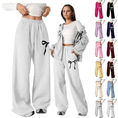 Girls Baggy Sweatpants Bow Drawstring Wide Leg Y2k Sweat Pants Casual Loose Athletic Joggers Preppy Fall Clothes with Pockets thumbnail 3