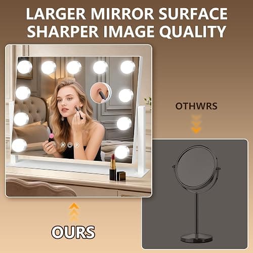 Moonee Vanity Mirror with Lights, 17"×13", 360° Swivel Base, White | Touch Dimming, 10X Magnification, Hollywood Vanity Mirror Memory Function Desk Mirror, Gift for Women Dorm Room Essentials thumbnail 6
