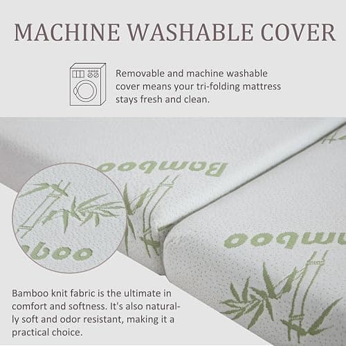 SINWEEK Memory Foam Folding Mattress with Storage Bag, 4 Inch Foldable Mattress Trifold Mattress Topper, Floor Mattress Guest Bed with Cooling Cover & Waterproof Lining thumbnail 4