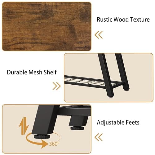 Oastreeful Storage Bench Industrial Rustic Wooden and Metal Entryway Shoe Boots Storage Rack Long Bench Seat for Hallway Bedroom Retro Brown Farmhouse Style thumbnail 9