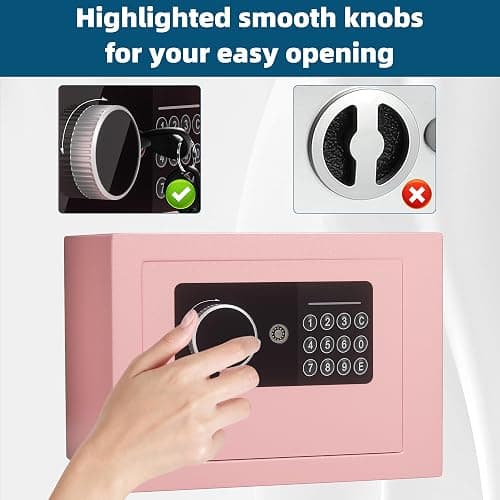 Digital Electronic Money Safe, Steel Security Lock Box with Keypad, Office Hotel Business Jewelry Gun Cash Safe, 0.23 Cubic Feet, 9.06" W x 6.69" D x 6.69" H（pink） thumbnail 3