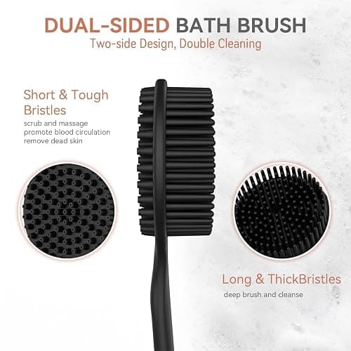 3 PCS Silicone Bath Brush Set,Back Scrubber & Body Brush & Face Brush Set, Super-Exfoliating & Lathering Body Scrubber, Shower Brush, Face Scrubber Combination for HomeBathroom Hotel Travel.(Black) thumbnail 4