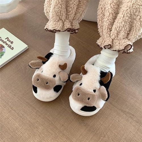 XIXITIAO Slippers For Women,Cow Slippers,Womens Fuzzy Slippers,Cute Animal Cartoon Fluffy Plush House Slippers For Women Men Indoor thumbnail 2