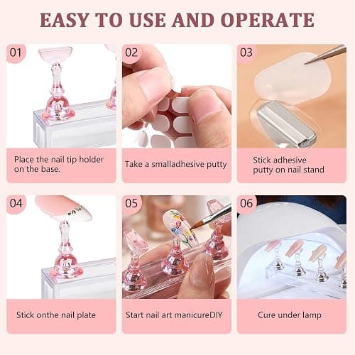 UPEOXT Nail Stand for Press on Nails, 2 Sets Acrylic Nail Holder for Painting Nails Gel, Magnetic Practice Kit with 1 Heart Base, 1 Flower Base, 100 Adhesive Stickers, DIY Salon Art Display Supplies thumbnail 6