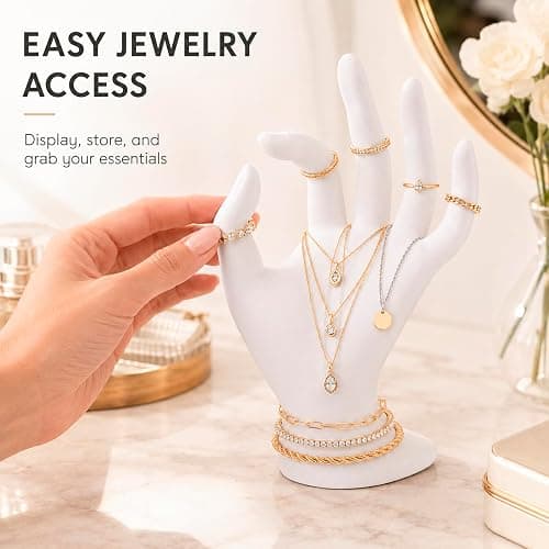 ChezMax Jewery Display Hand Ring Holder - Jewelry Organizer Stand, Necklace Stand, Preppy Jewelry Holder, Aesthetic Room Decor, White Cute Y2k Room Decor for Women thumbnail 3